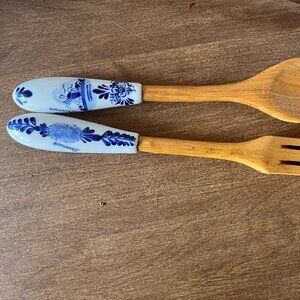 Delftware Danmark Delft Blue Onion Pattern Flow Blue Porcelain Ladles Spoons Blu